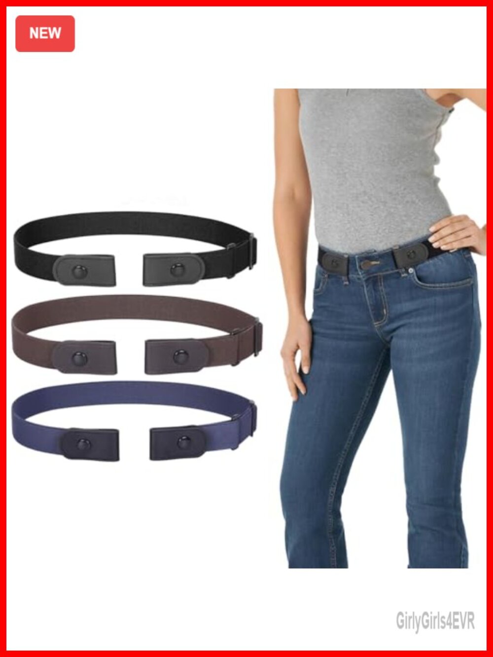 Invisible Stretch Belt No Buckle Elastic Belt for Women Men Adjustable Metal